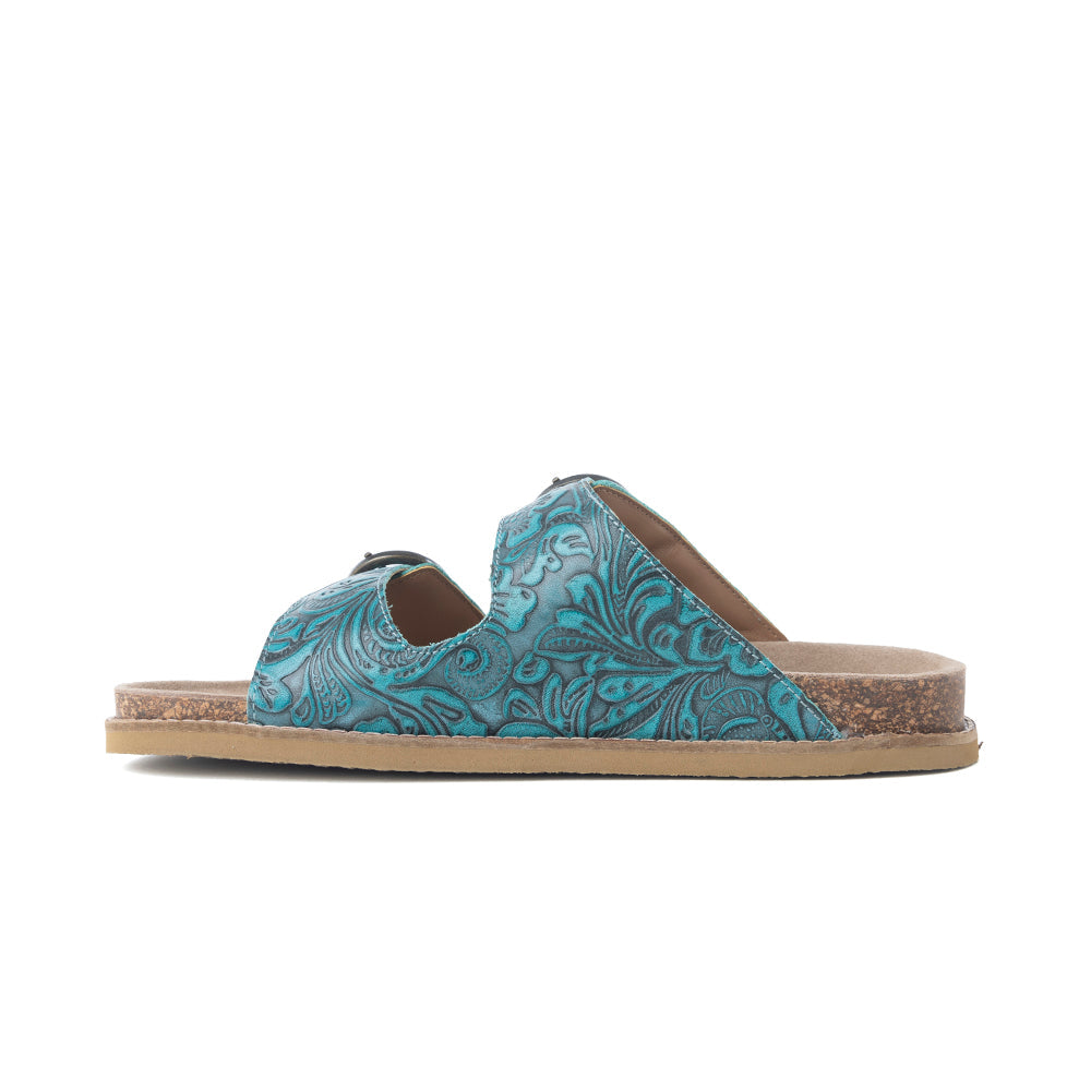 Prairie Wind Embossed Leather Sandals in Western Jade