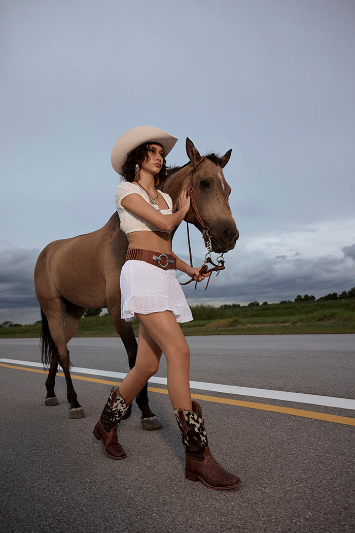 Savanna Handtooled Leather Boots in Black & White