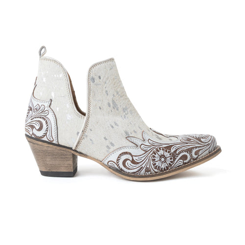 Starlit Range Handtooled Leather Booties in Frosted Mist