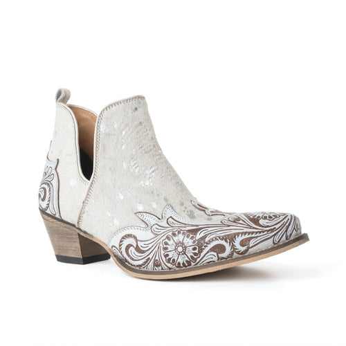 Starlit Range Handtooled Leather Booties in Frosted Mist