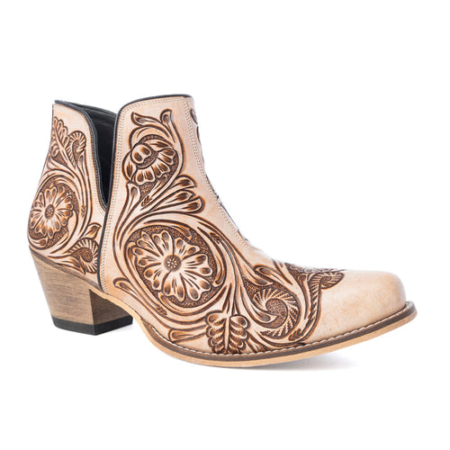 Floral Heirloom Western Booties in Cream