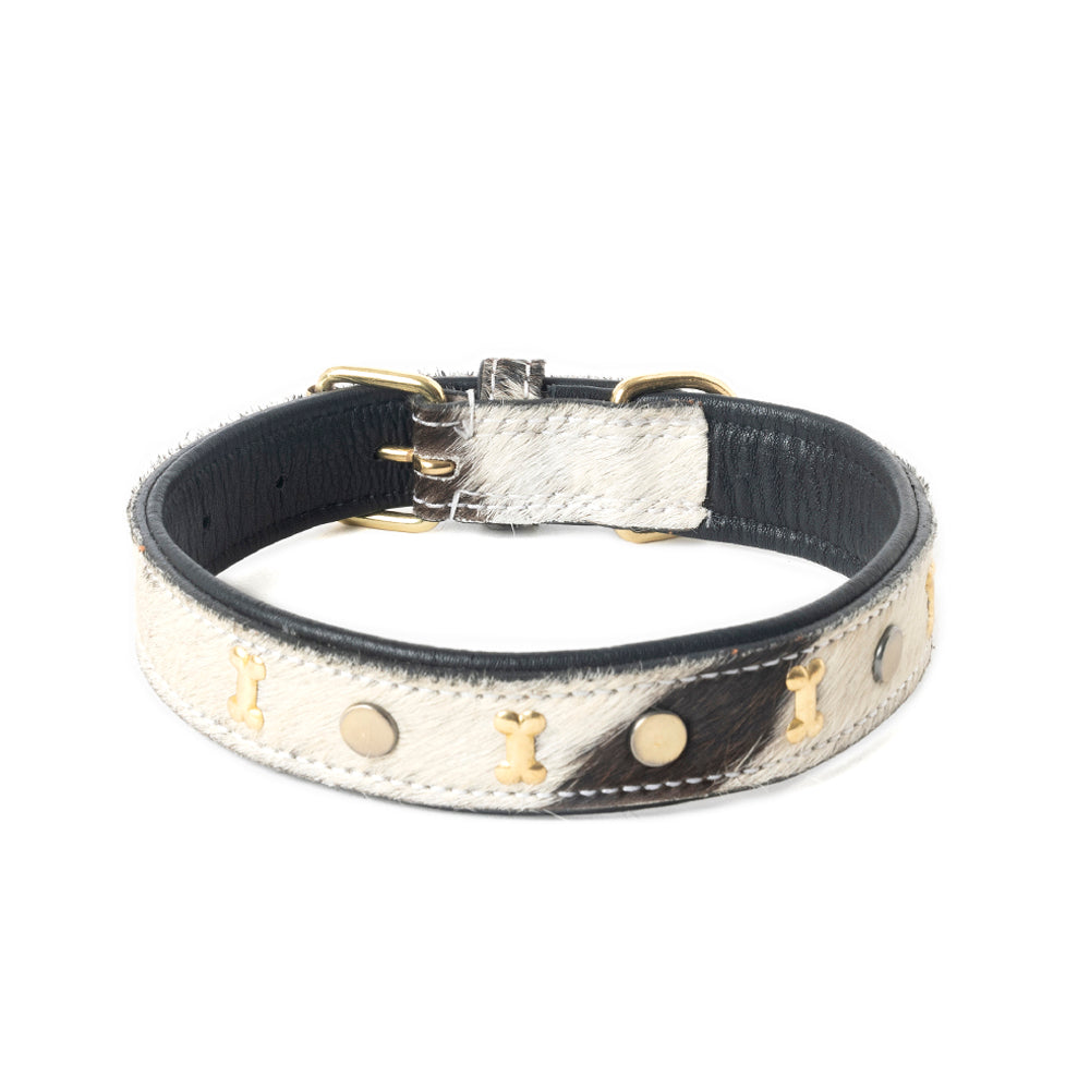 Prairie Paws Studded Hairon Dog Collar in Ash & Ivory