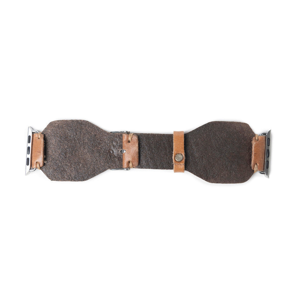 Lone Star Handtooled Leather Watch Band in Antique Saddle Brown