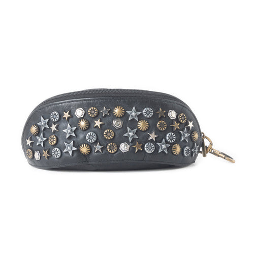 Eclipse Charm Leather Sunglass Case in Midnight Black