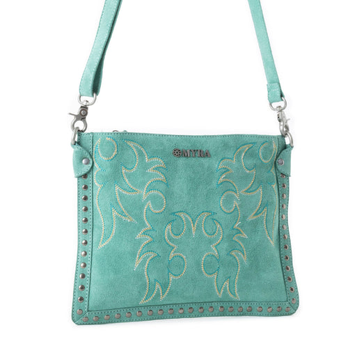 Texas Rose Western Embroidered Leather Bag in Turquoise