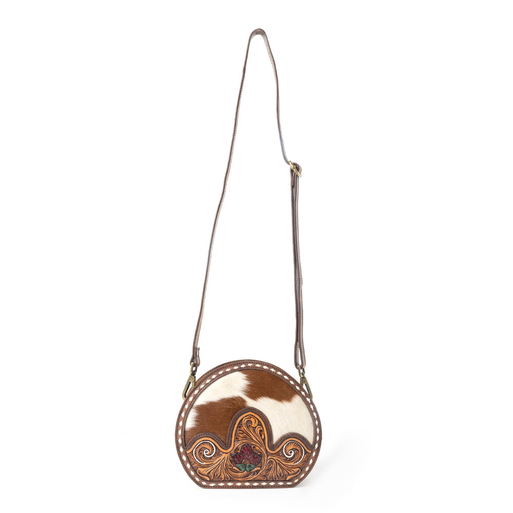 Rosemark Handtooled Round Bag in Canyon Hide & Soft Cream
