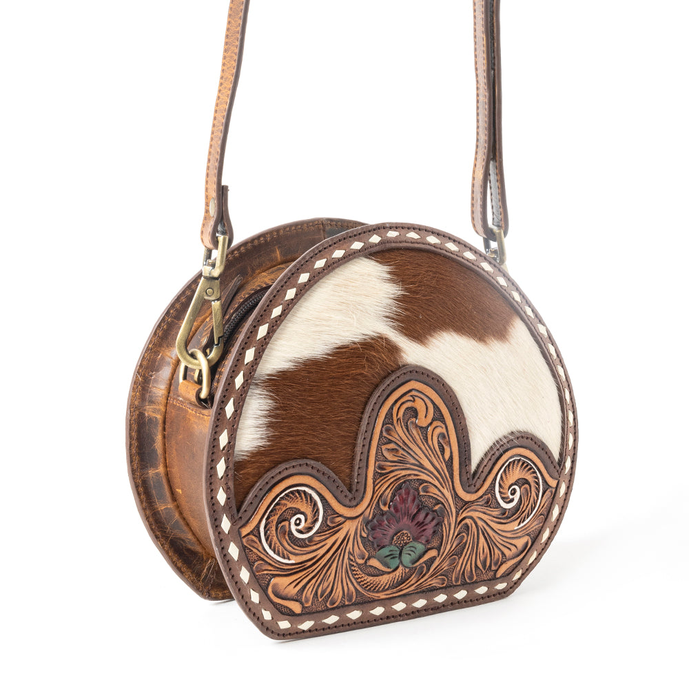 Rosemark Handtooled Round Bag in Canyon Hide & Soft Cream