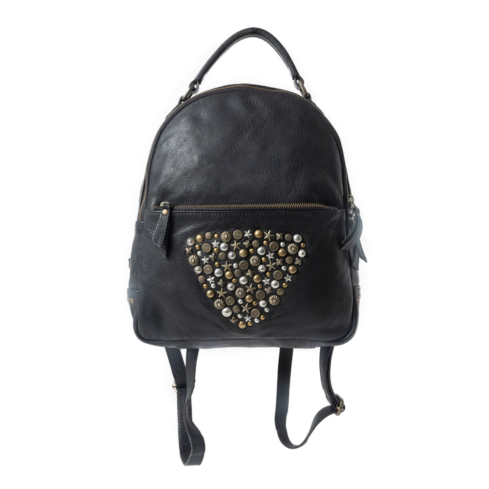 Westbound Star Leather Backpack in Raven Black