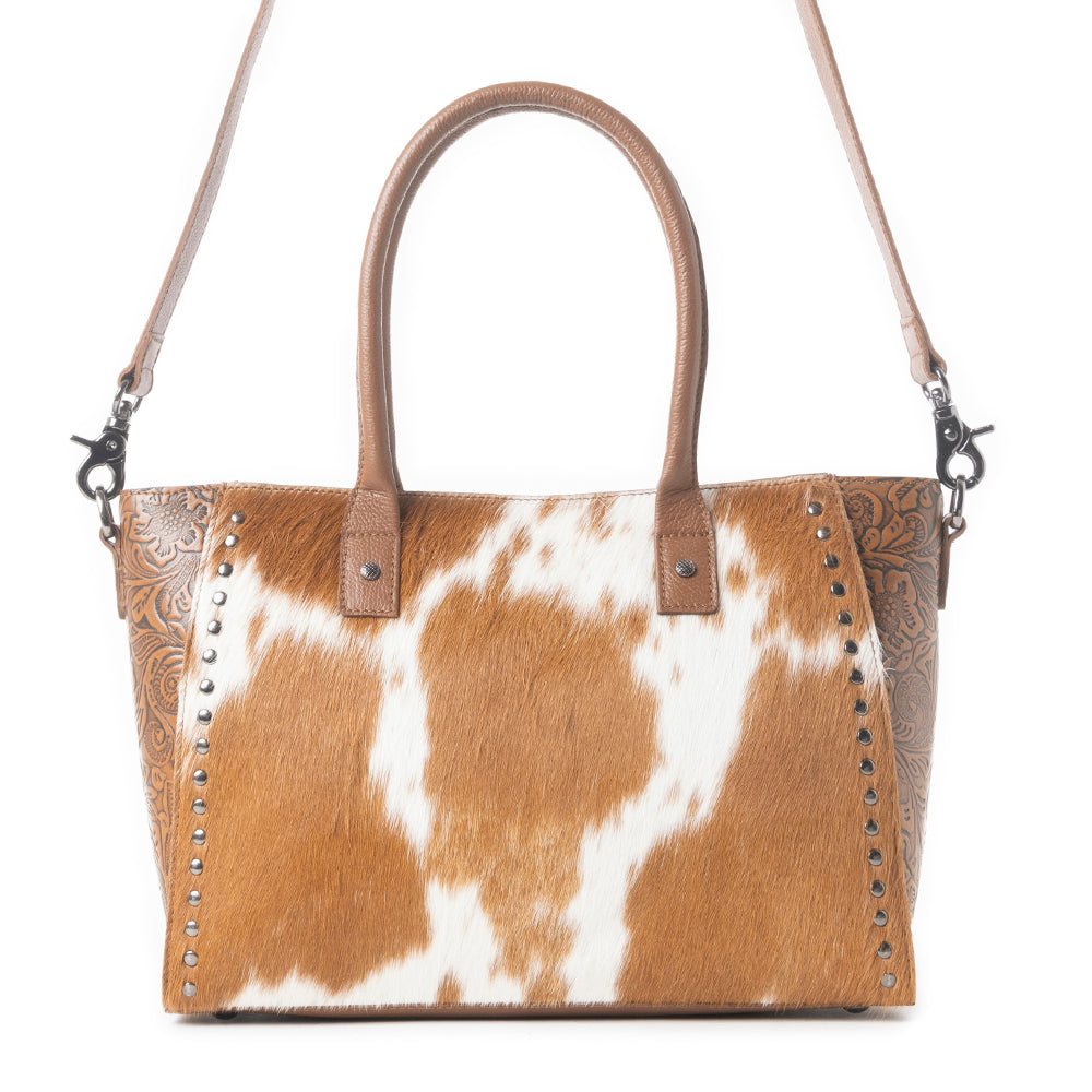 Western Belle Leather Bag in Hairon Chestnut & Pearl Glow