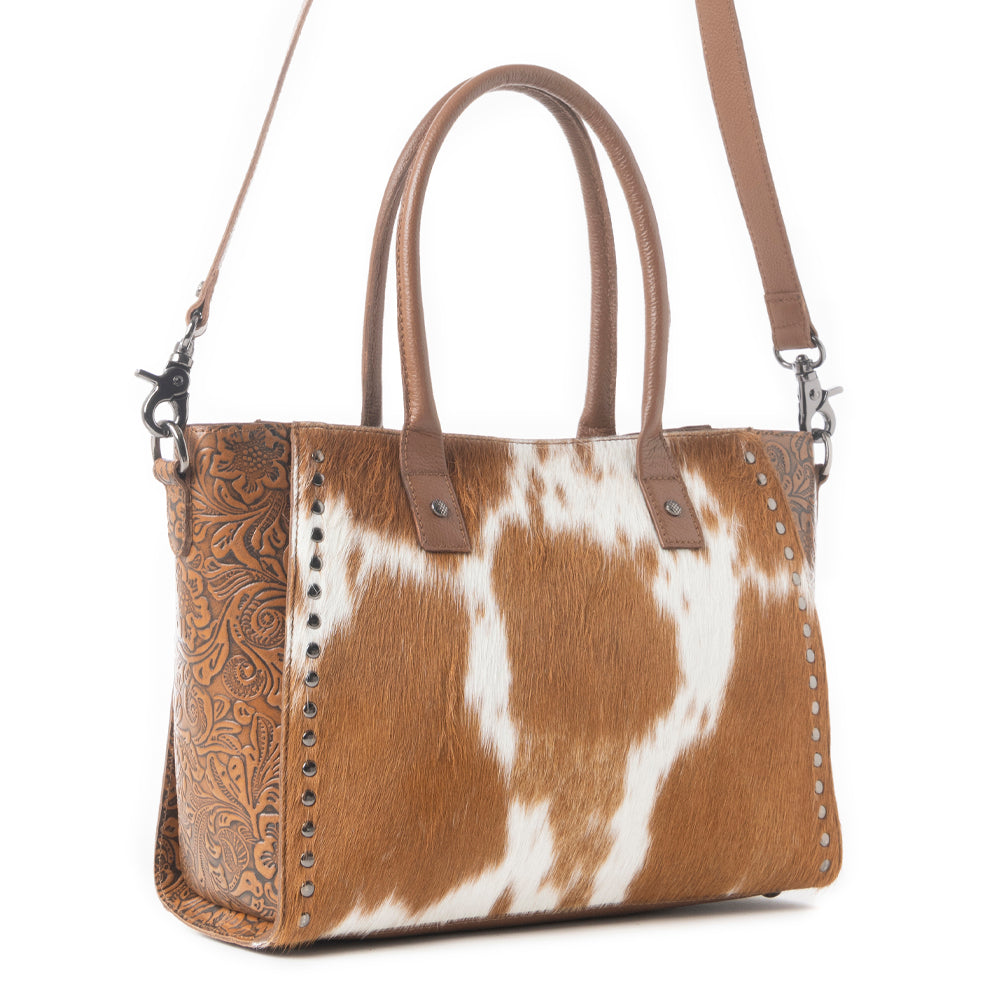 Western Belle Leather Bag in Hairon Chestnut & Pearl Glow