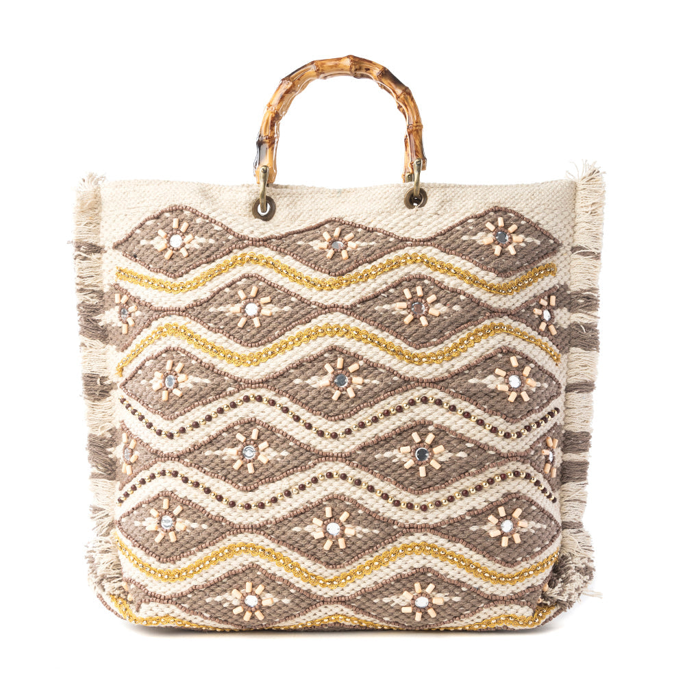 Harvest Dune Hand Embroidered Weekender Bag in Misty Taupe