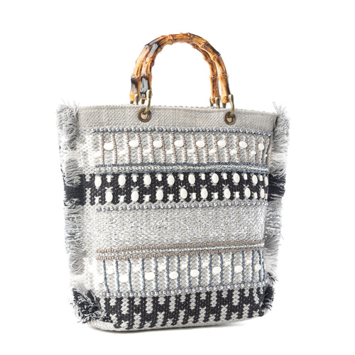 Tundra Trail Hand Embroidered Tote Bag in Silver Dune