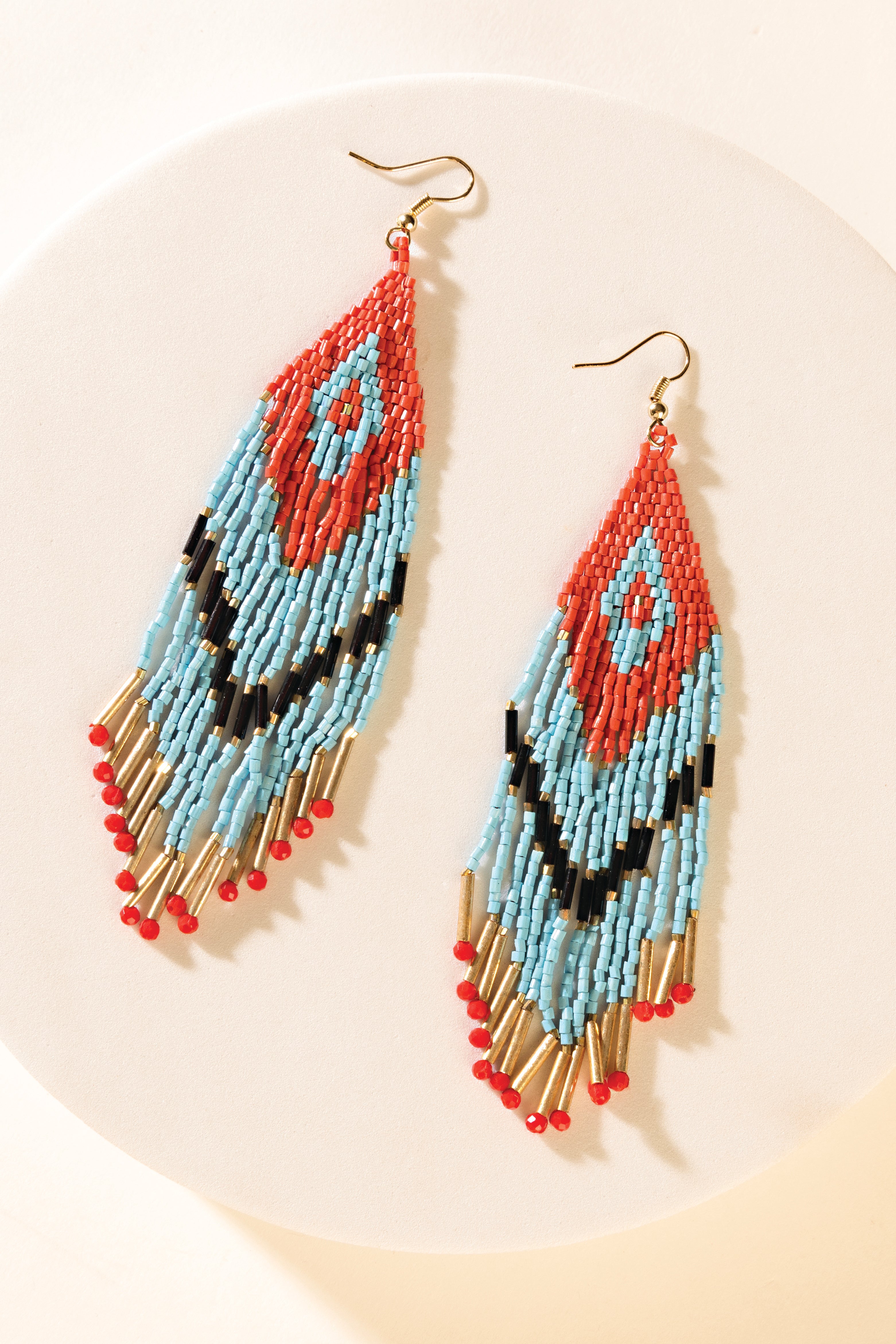 Zuni Blaze Fringe Earrings in Cyan Desert Flame