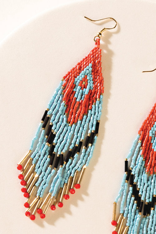 Zuni Blaze Fringe Earrings in Cyan Desert Flame