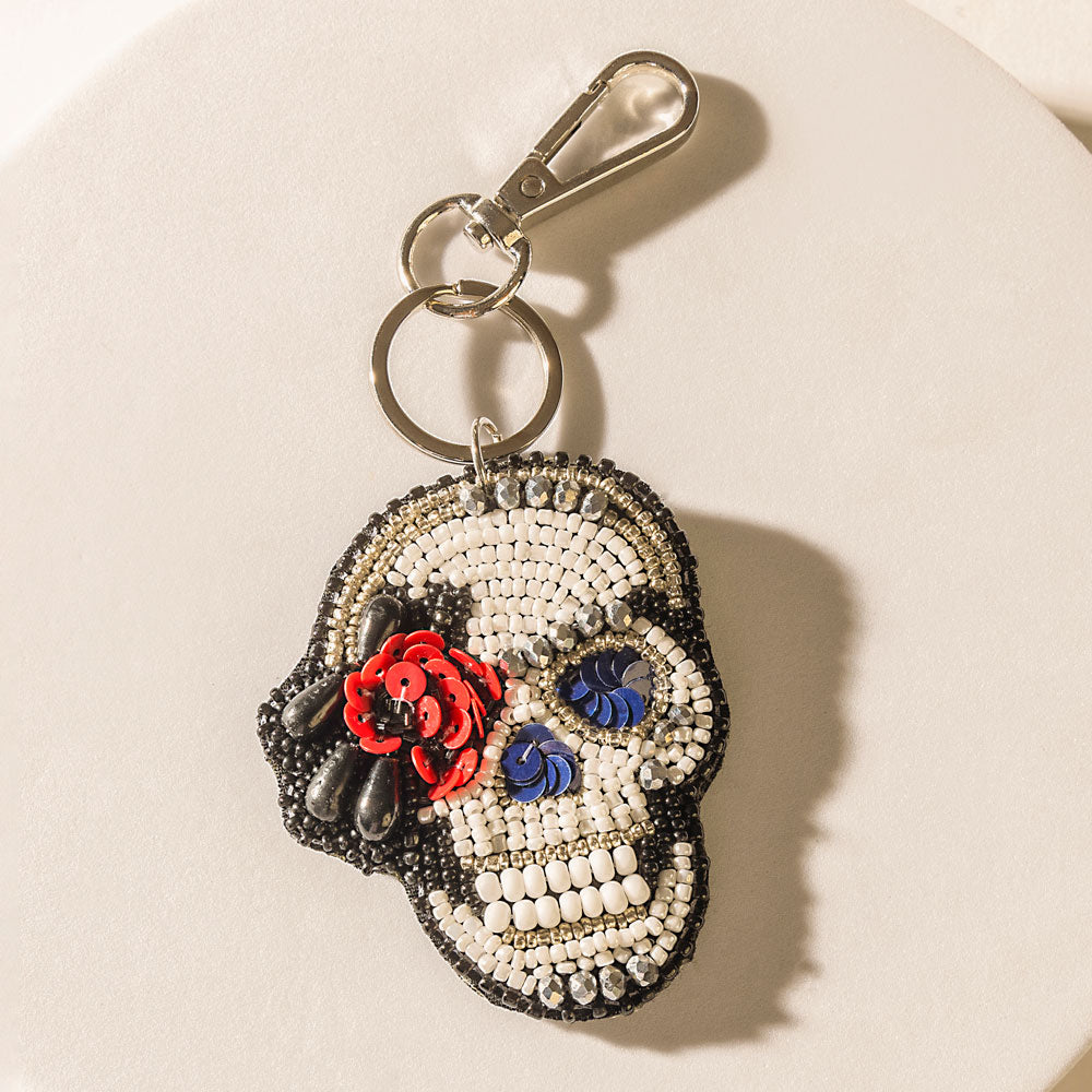 Rosetta Skull Keychain in Shadow Black