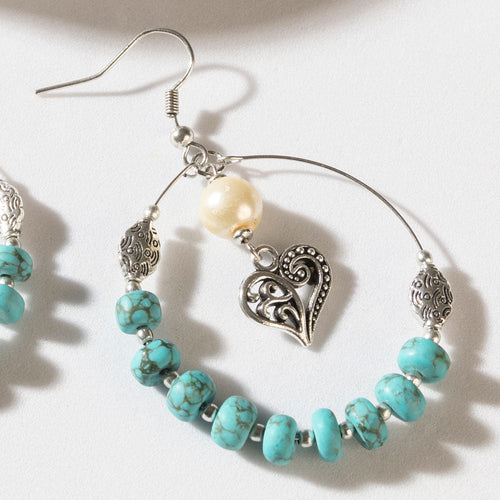 Wild Bloom Heart Earrings in Ranch Teal