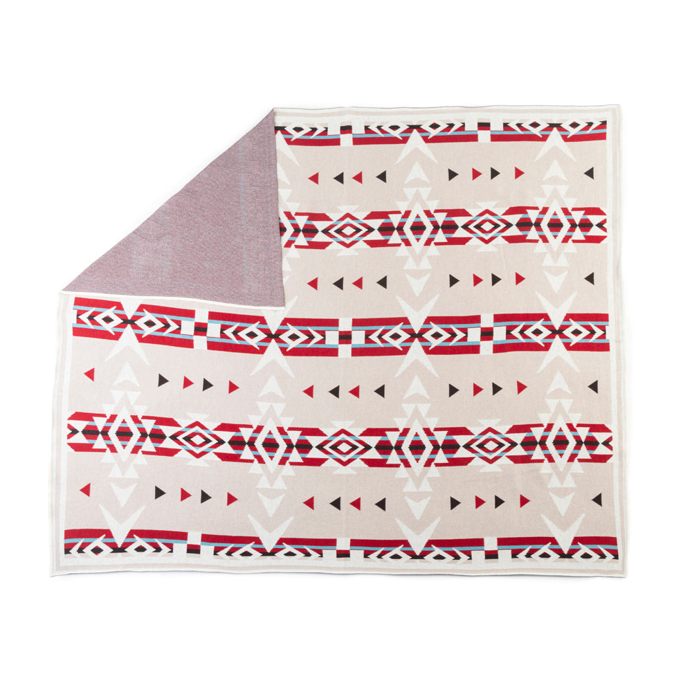 Canyon Arrows Aztec Cotton Throw Blanket in Crimson Ivory