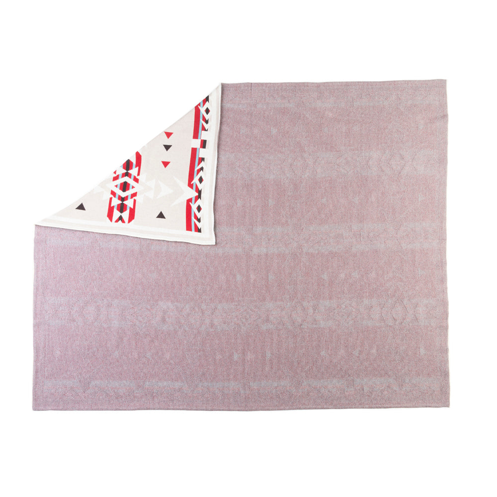 Canyon Arrows Aztec Cotton Throw Blanket in Crimson Ivory