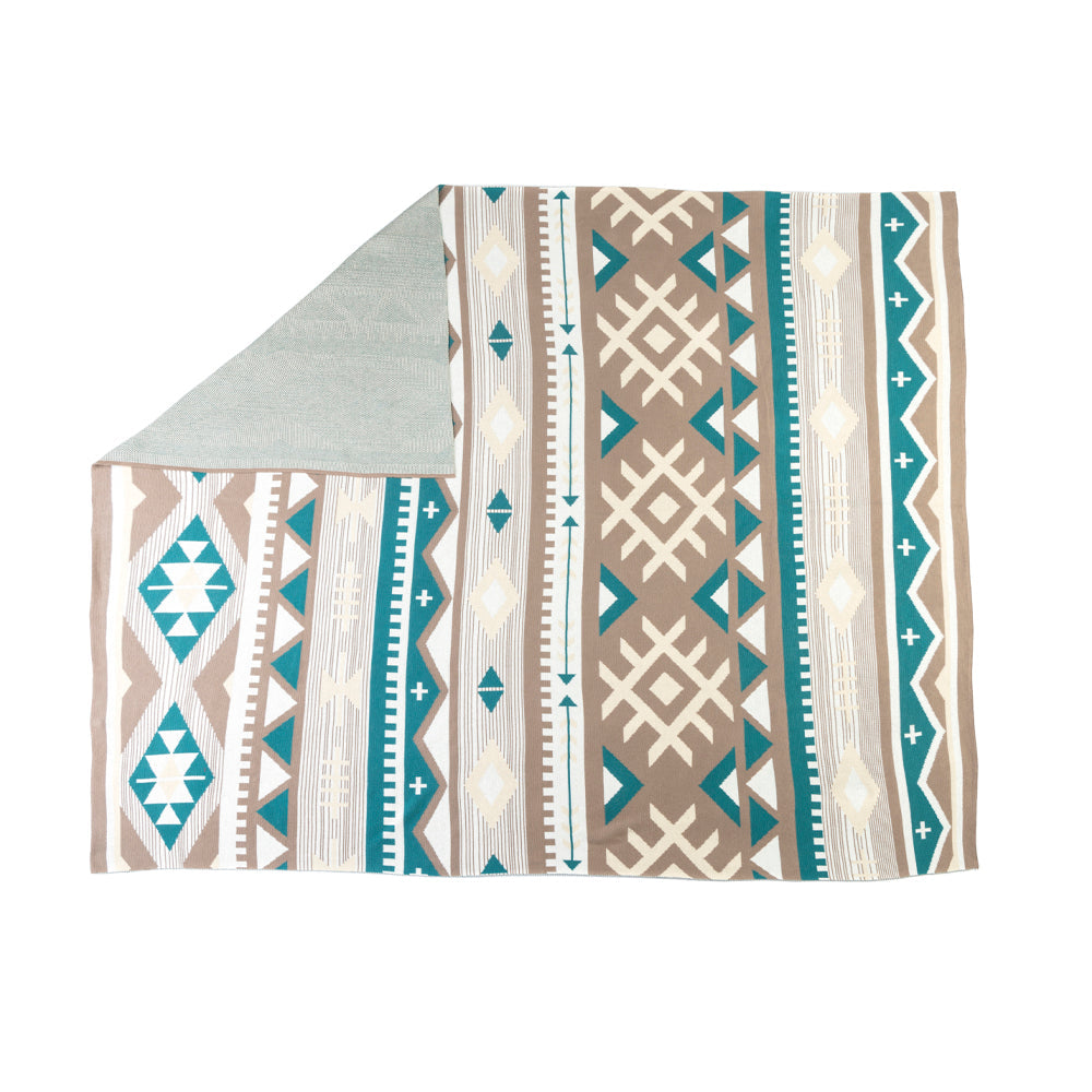 Sagebrush Aztec Cotton Knitted Throw in Teal Dunes