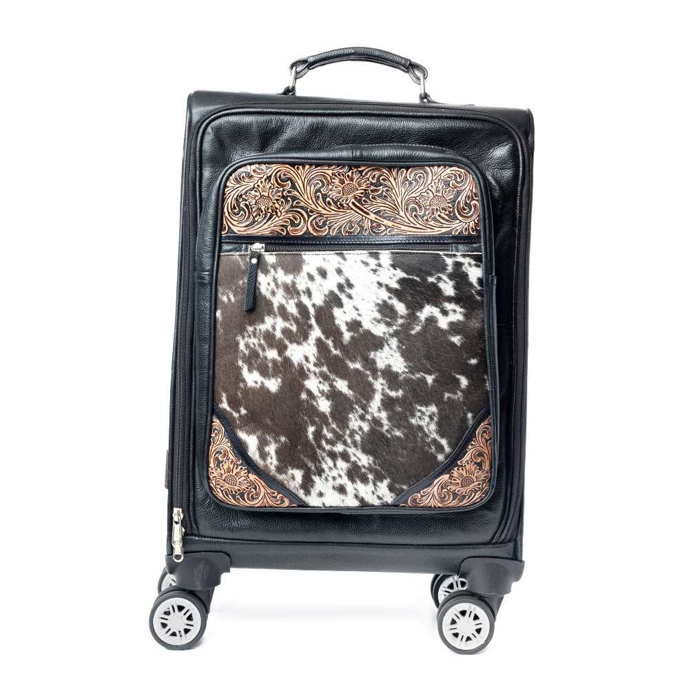Prairie Shadow Handtooled Hairon Leather Trolley in Stallion Noir