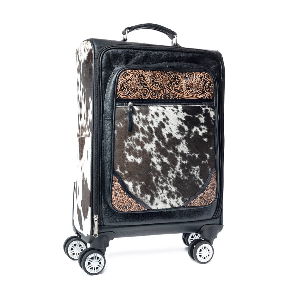 Prairie Shadow Handtooled Hairon Leather Trolley in Stallion Noir