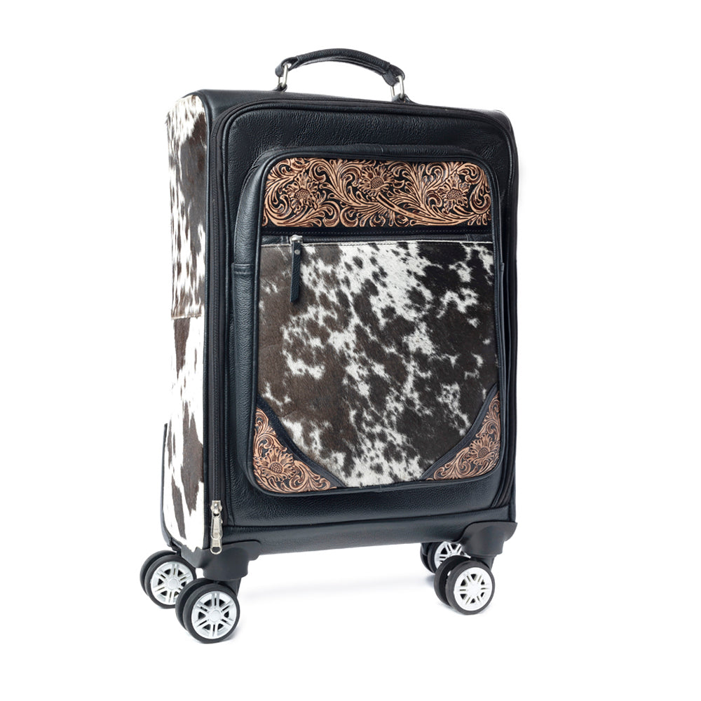 Prairie Shadow Handtooled Hairon Leather Trolley in Stallion Noir