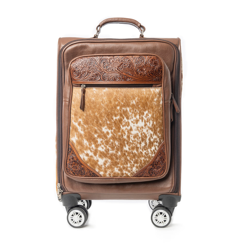 Desert Fawn Handtooled Hairon Leather Trolley in Amber Fawn