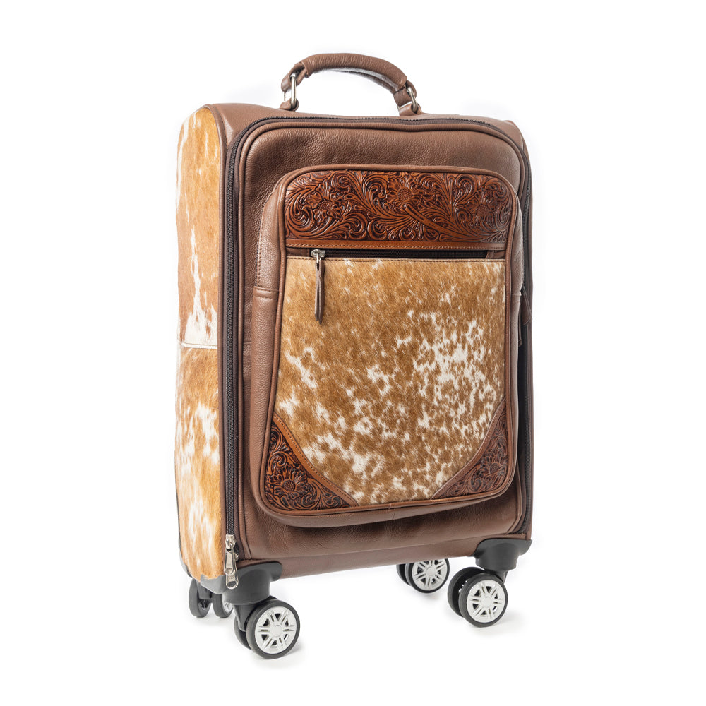 Desert Fawn Handtooled Hairon Leather Trolley in Amber Fawn