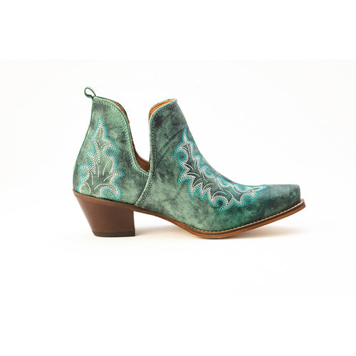 Sagebreeze Embroidered Leather Booties in Lagoon Teal