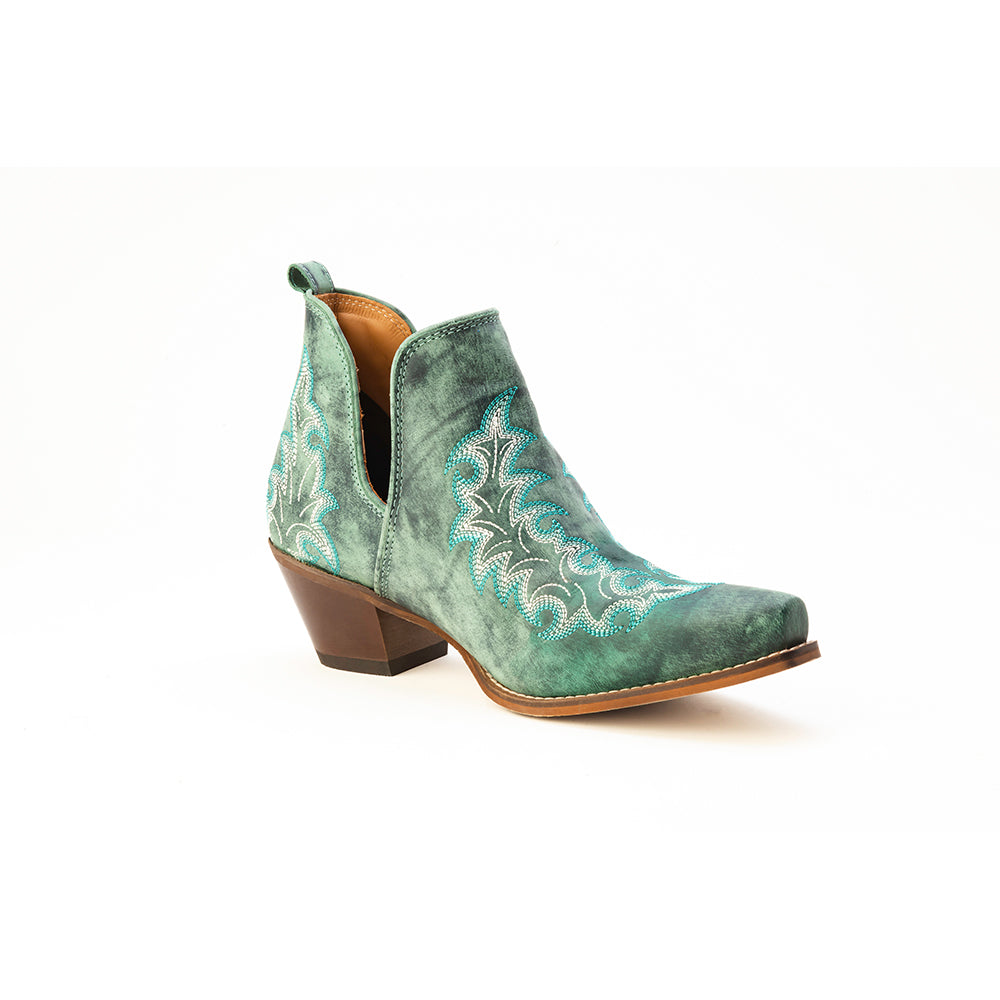 Sagebreeze Embroidered Leather Booties in Lagoon Teal