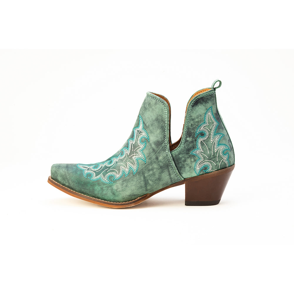 Sagebreeze Embroidered Leather Booties in Lagoon Teal