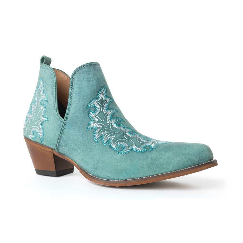 Sagebreeze Embroidered Leather Booties in Lagoon Teal
