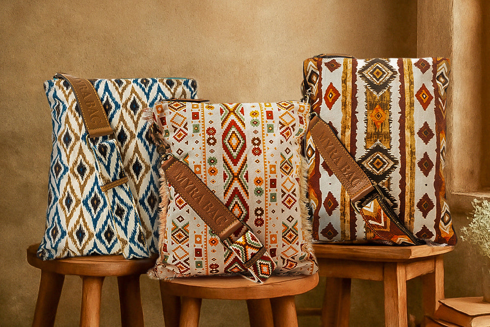 Beautiful Tapestry Crossbody Bag In Brown & White