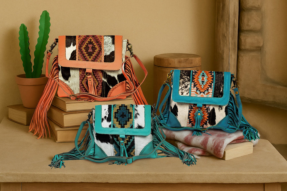 Tonga Ridge Canvas & Hairon Bag In Turquoise