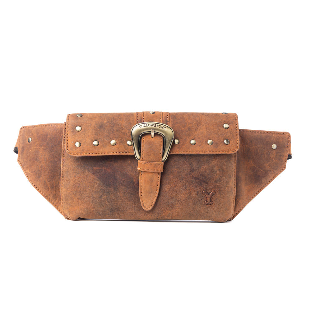 Yellowstone High Plains Studded Fanny Pack with Buckle in Amber