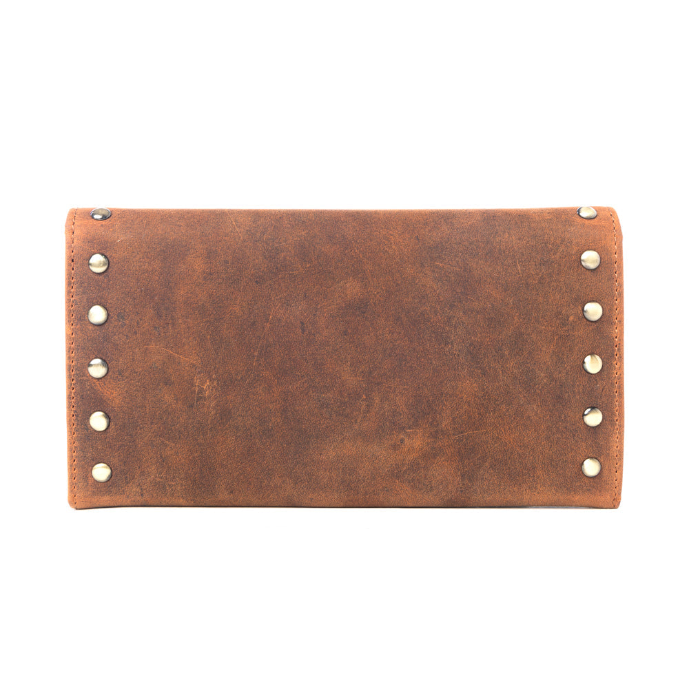 Yellowstone Caldera Leather Wallet with Rivets in Amber