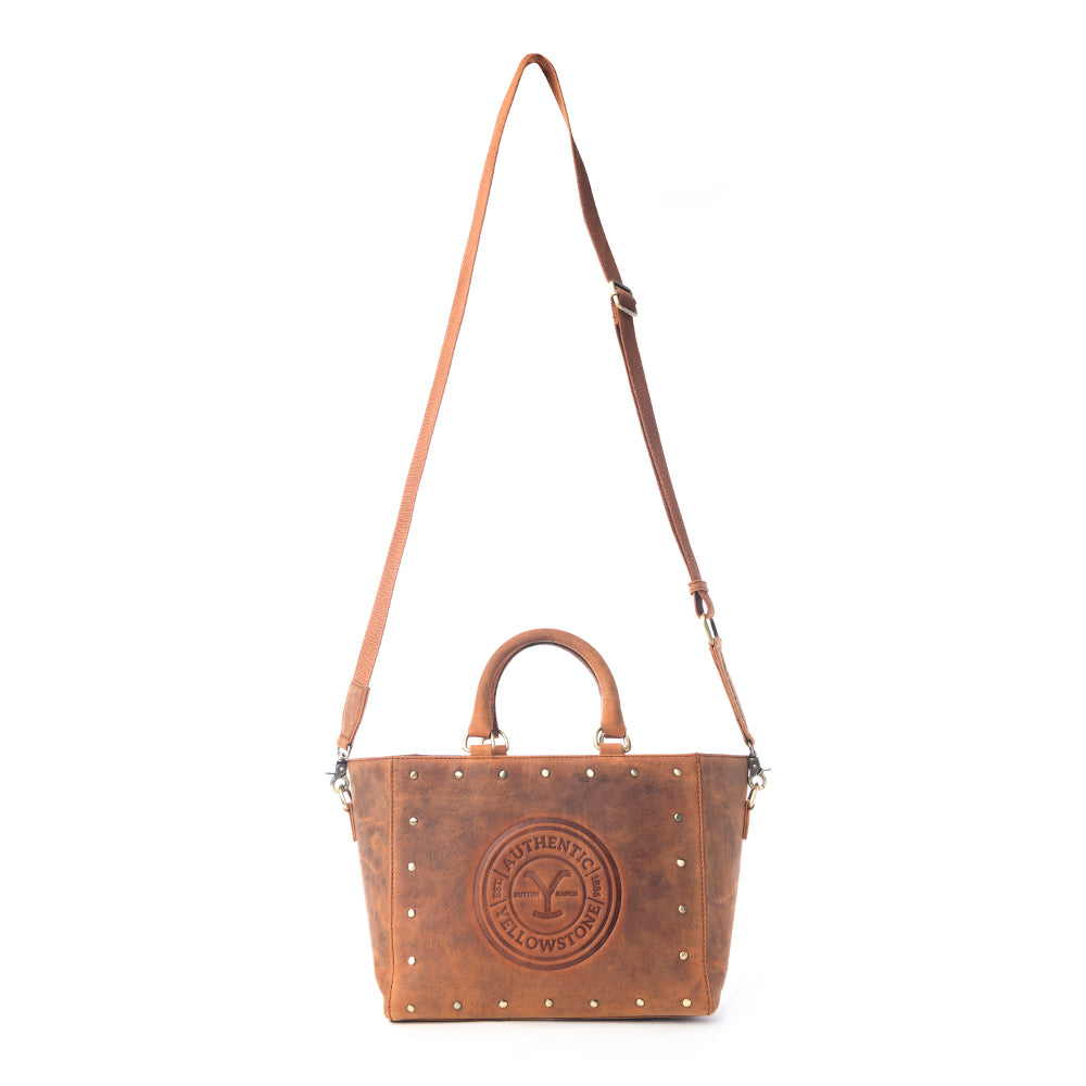 Yellowstone Valley Soul Studded & Embossed Tote Leather Bag in Amber