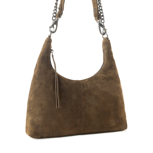 Juniper Trail Genuine Suede Bag for Women in olive with soft finish with extra strap