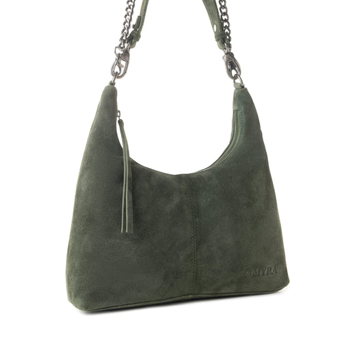 Juniper Trail Genuine Suede Bag for Women in forest green with extra strap