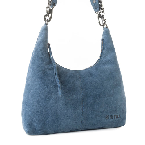 Juniper Trail Genuine Suede Bag for Women in denim blue with extra strap