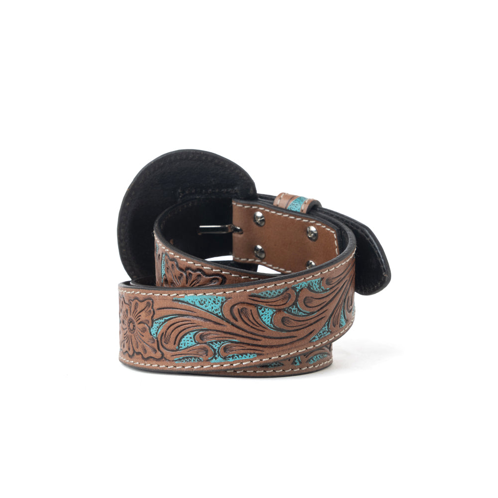 Western Wreath Leather Belt in Bronco Sky