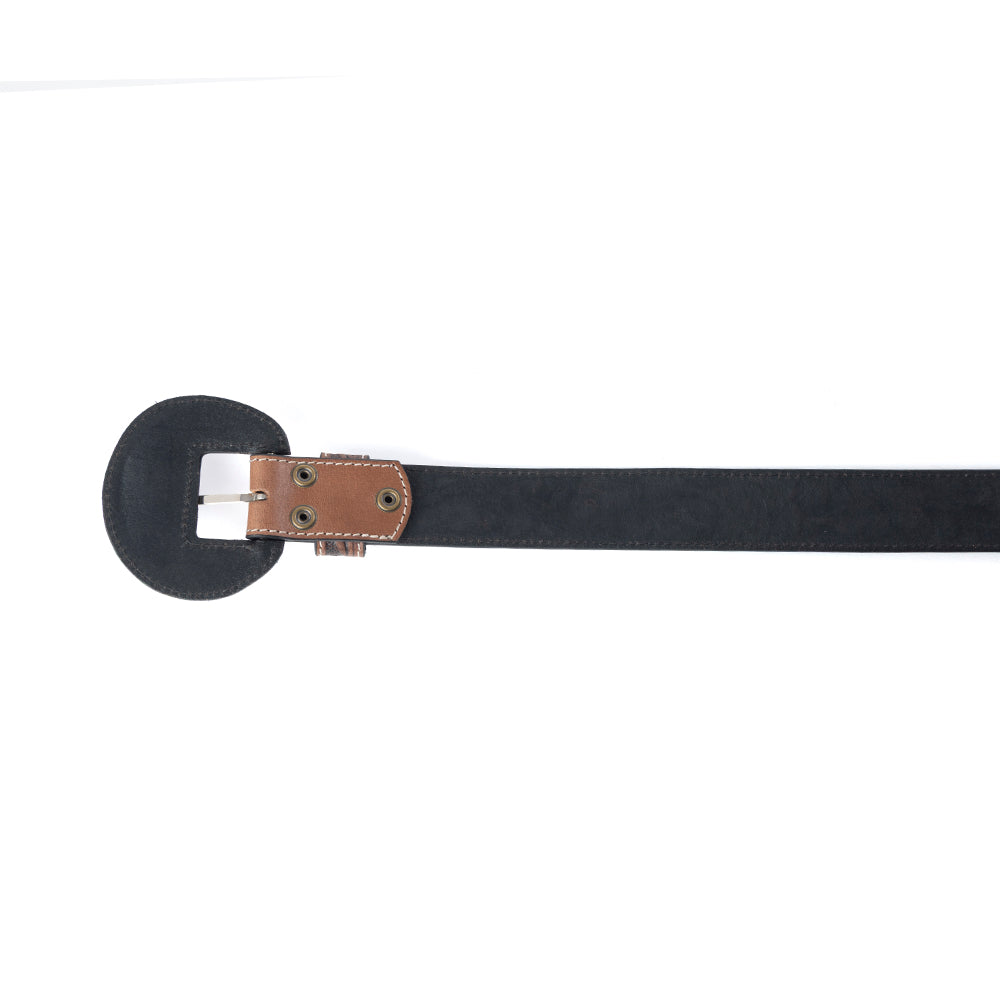 Lariat Rose Leather Belt in Chestnut Brown