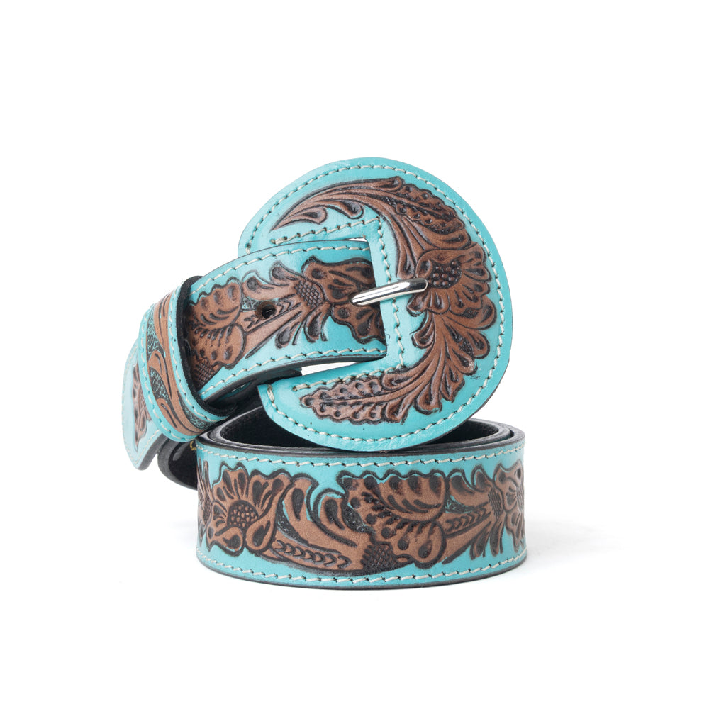 Barrel Bloom Leather Belt in Mahogany Brown