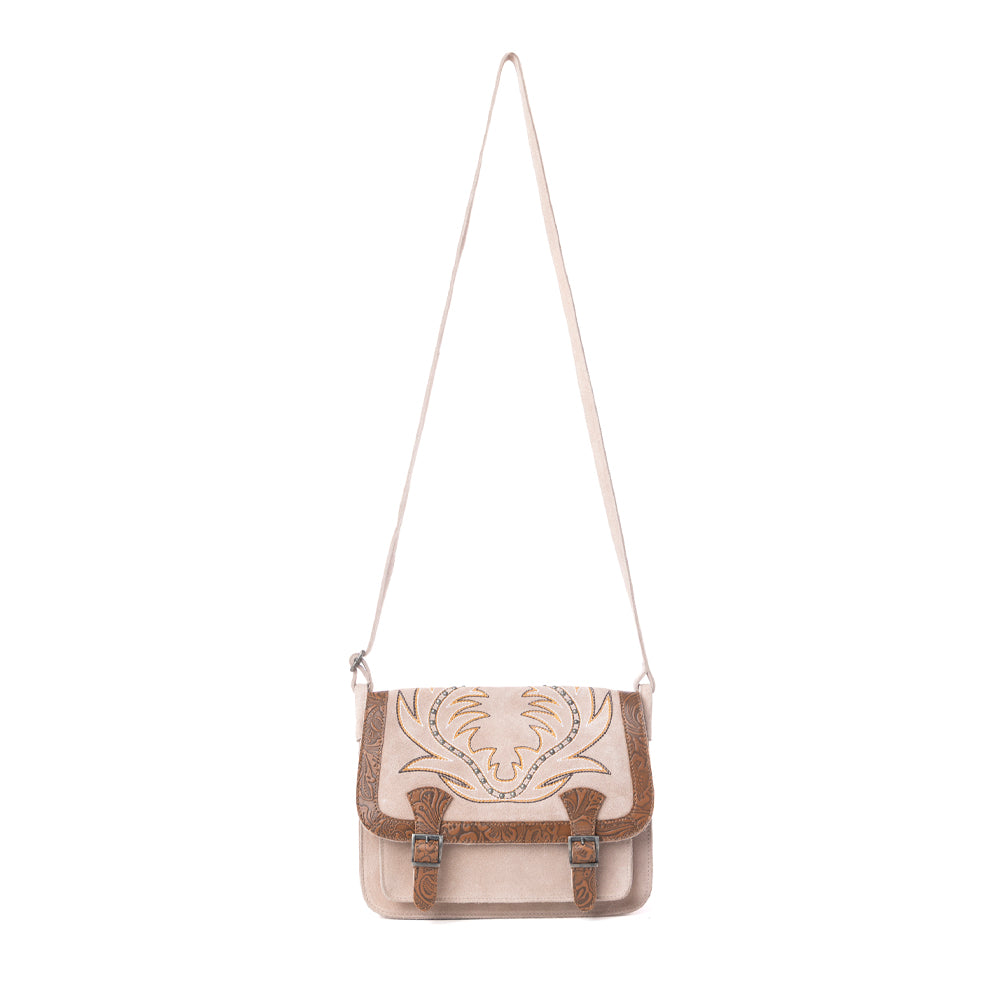 Amberwood Suede Leather Boot Embroidered Leather Bag in Amber