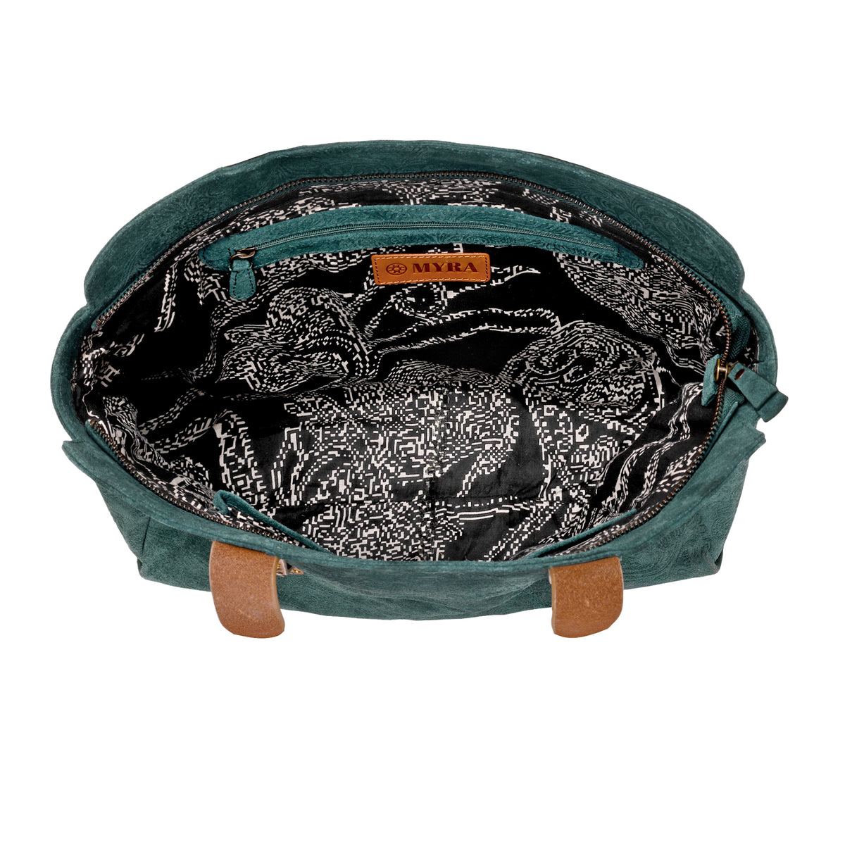 Agarita Tote Bag for Women in green with embossed leather