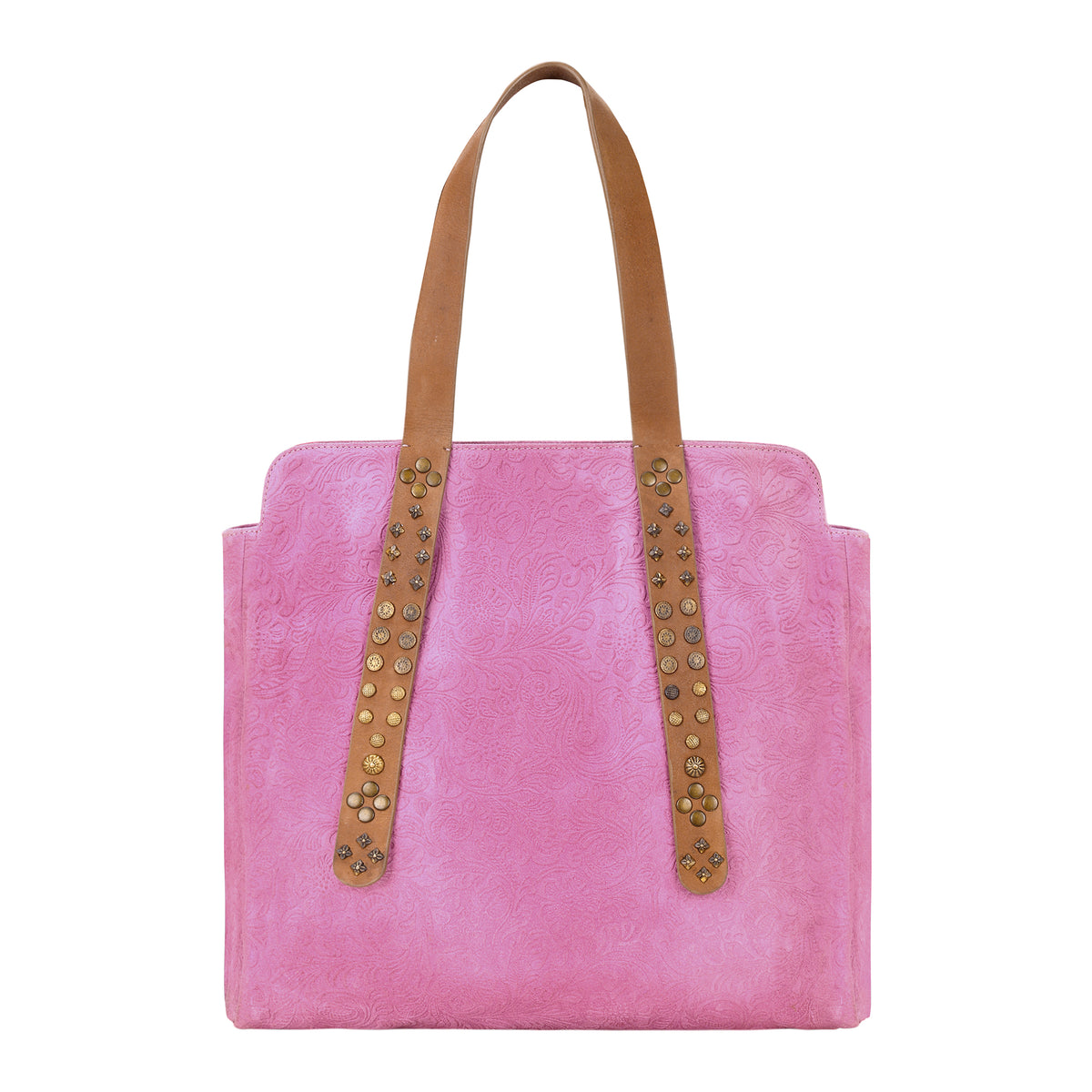 Agarita Tote Bag for Women in pink with embossed leather