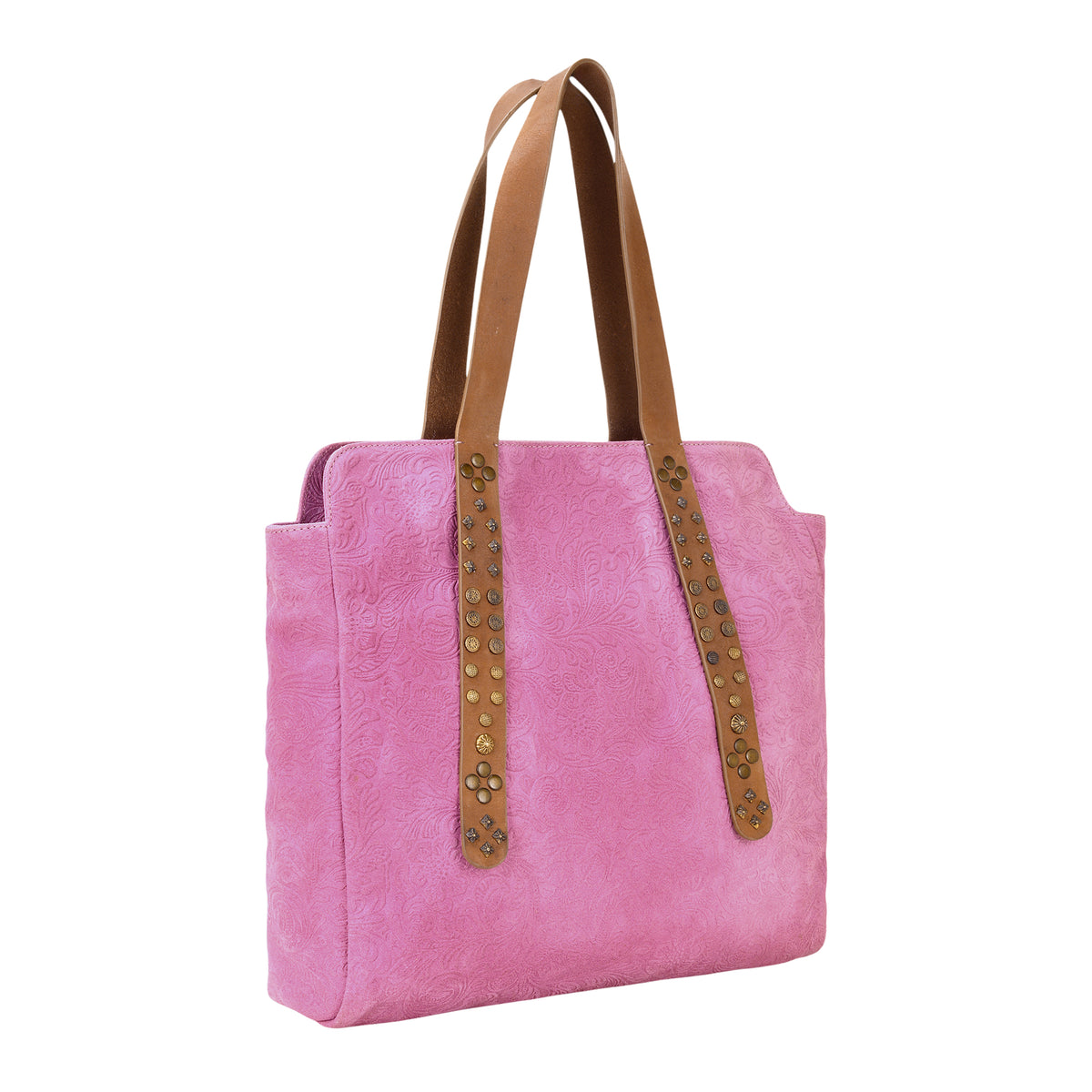 Agarita Tote Bag for Women in pink with embossed leather