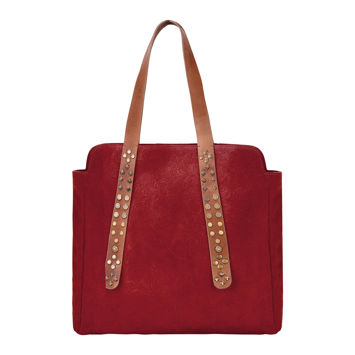 Agarita Tote Bag for Women in rust with embossed leather