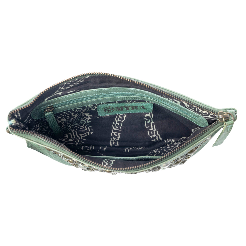 Empire Green Studded Wash Leather Pouch in Desert Olive