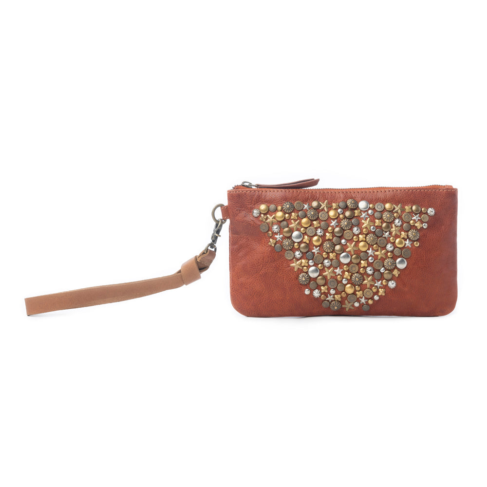 Nova Point Studded Wash Leather Pouch in Bronzed Amber